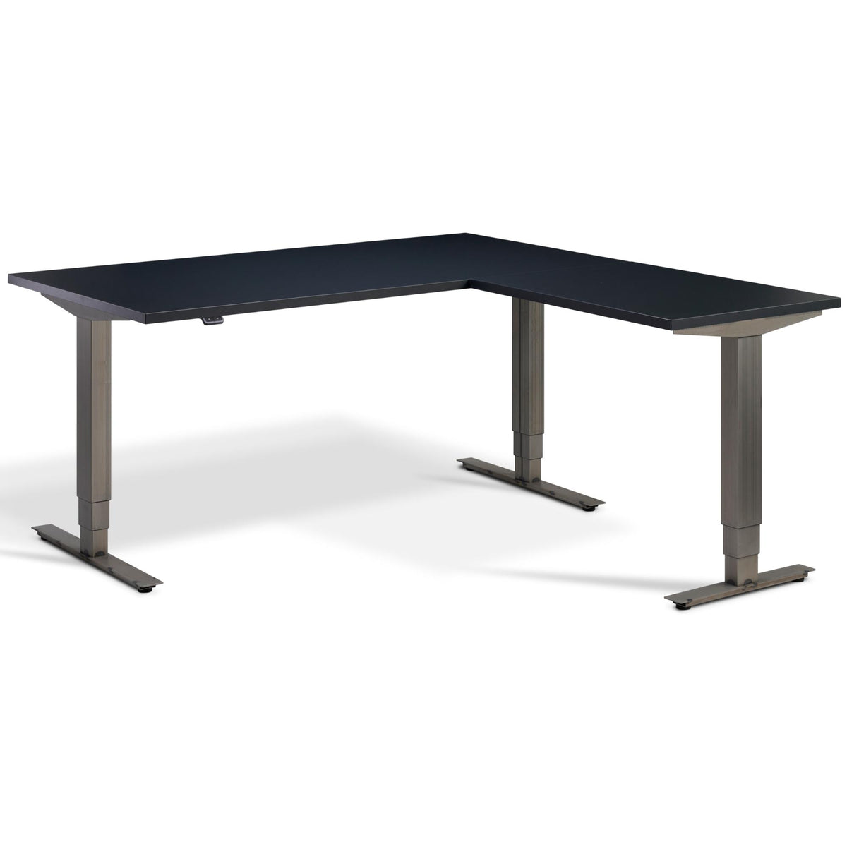 Corner Industrial Sit Stand Desk - Smyth - Anthracite Top - Studio Image