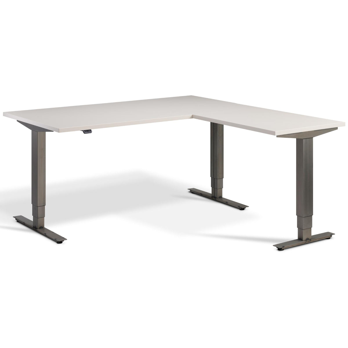 Corner Industrial Style Sit Stand Desk - Smyth - Cashmere Top - Studio Image