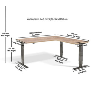 Corner Industrial Style - Sit Stand Desk - Smyth - Dimensions