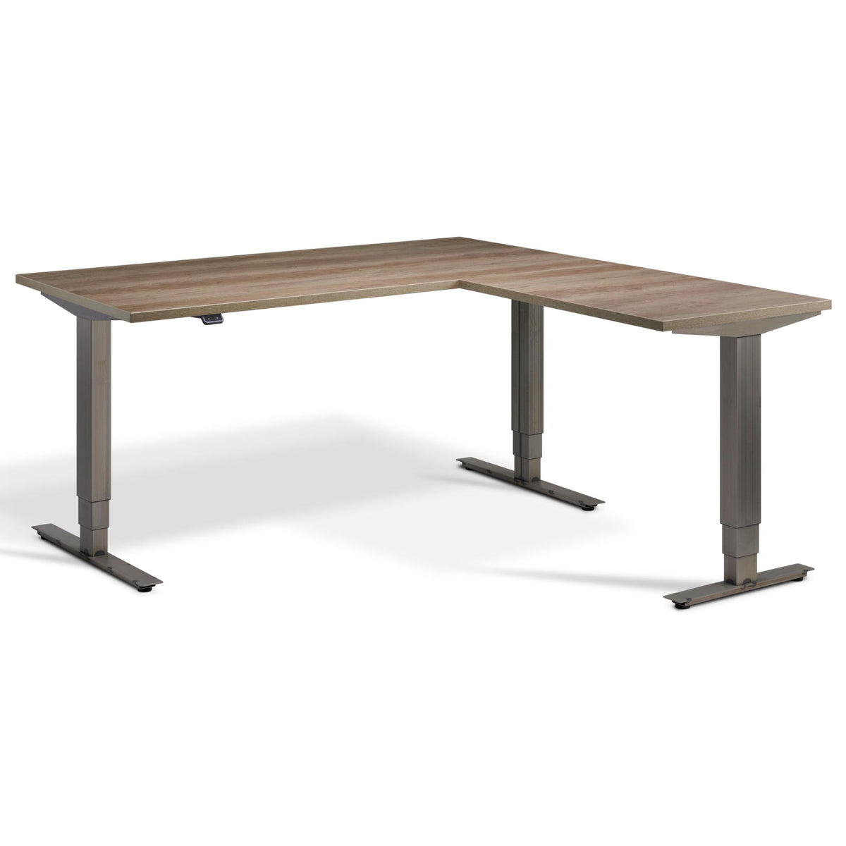 Corner Industrial Style Sit Stand Desk - Smyth - Grey Nebraska Oak Top - Studio Image