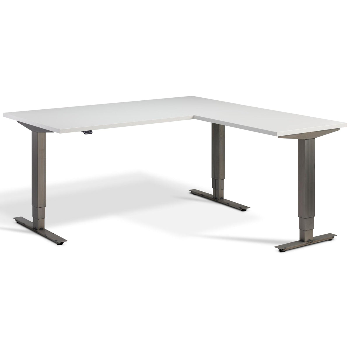 Corner Industrial Style Sit Stand Desk - Smyth - Light Grey Top - Studio Image