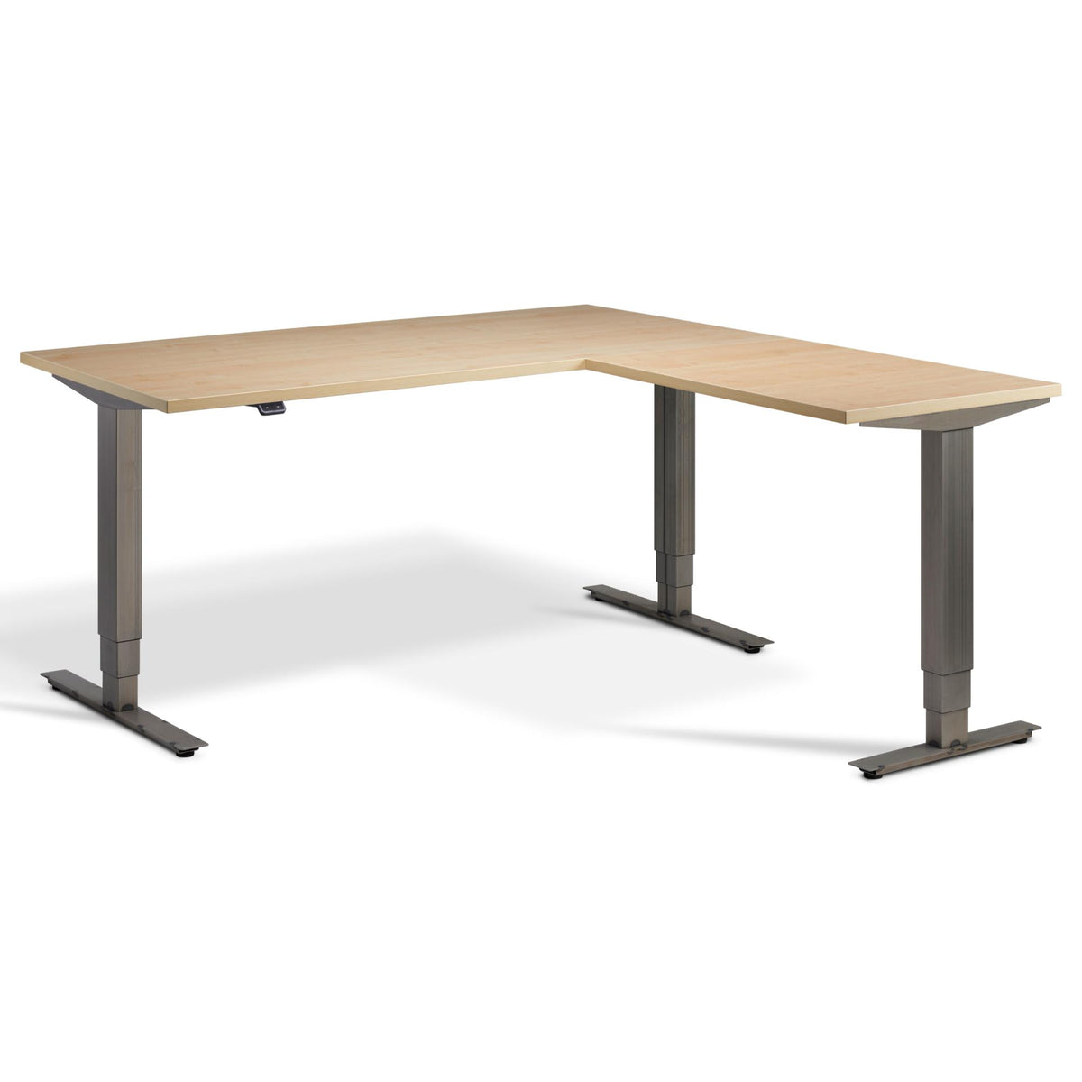 Corner Industrial Style Sit Stand Desk - Smyth - Maple Top - Studio Image