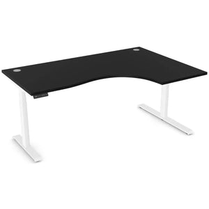 Curved height adjustable desk with 1800mm x 1200mm black desk top, white frame and right-hand return