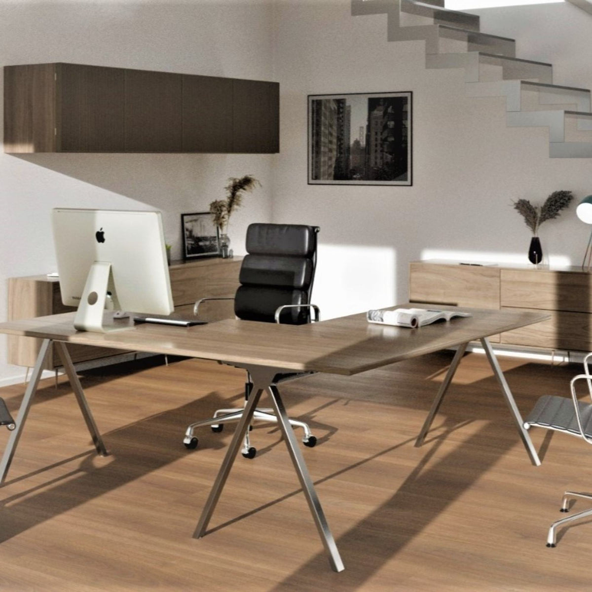 Custom Size Desk Frame - Mocha Fixed Desk Frame - Office Setup