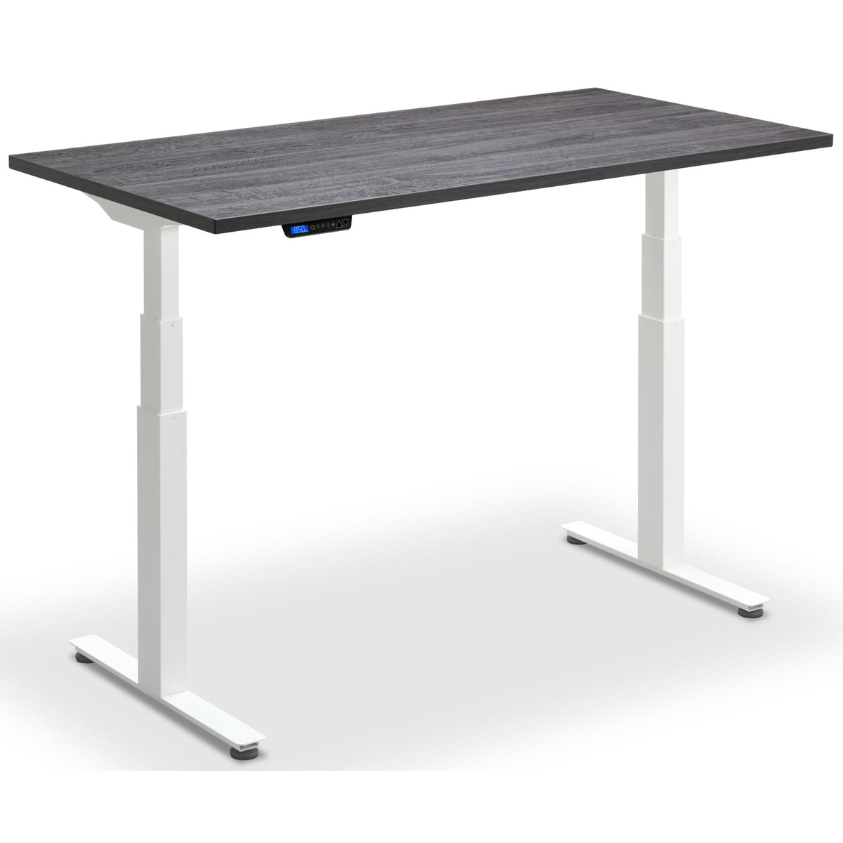 Custom Size Height Adjustable Desk - Rize-Fit - White Frame - Anthracite Sherman Oak Top - Studio Image