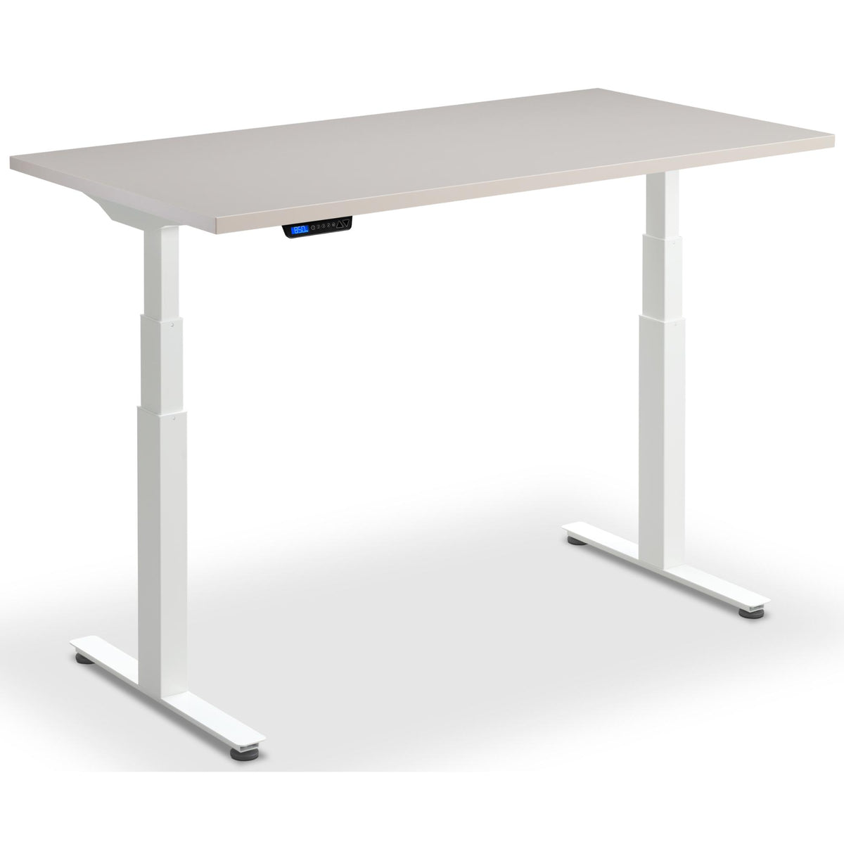 Custom Size Height Adjustable Desk - Rize-Fit - White Frame - Cashmere Top - Studio Image