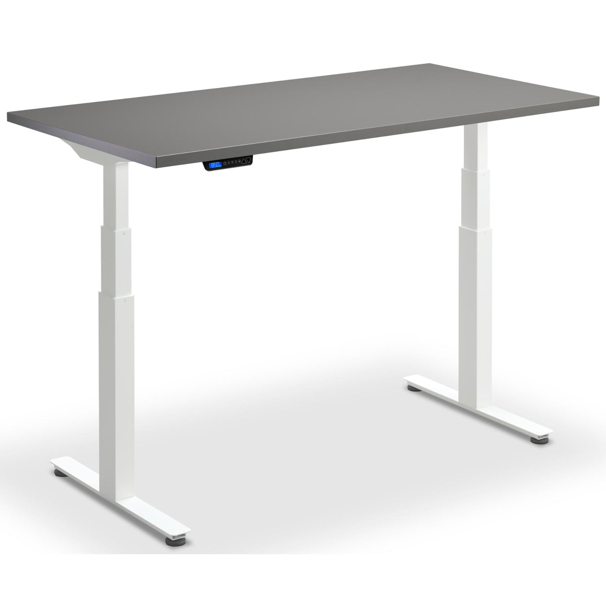 Custom Size Height Adjustable Desk - Rize-Fit - White Frame - Graphite Top - Studio Image