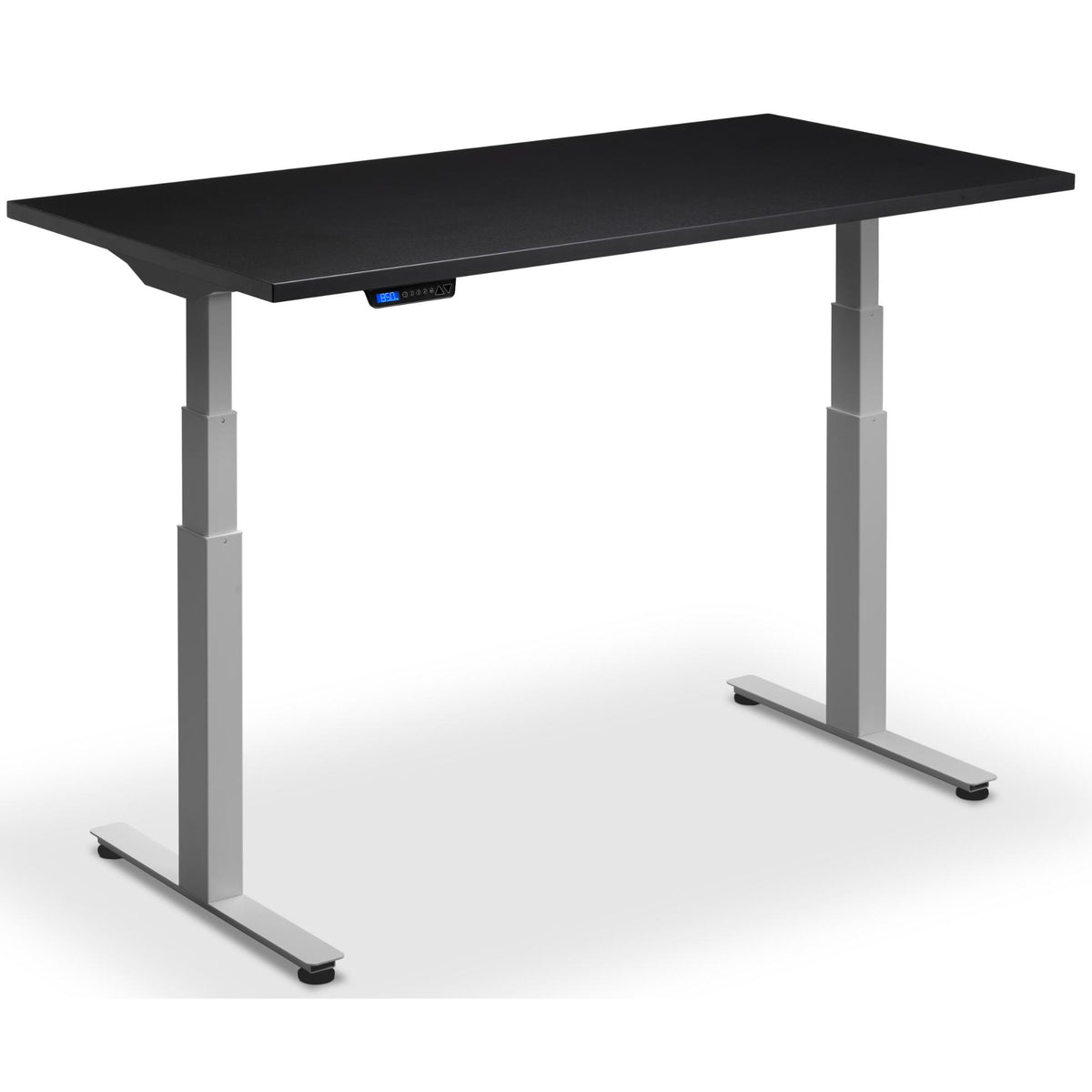 Custom Size Sit Stand Desk - Rize-Fit - Silver Frame - Black Top - Studio Image
