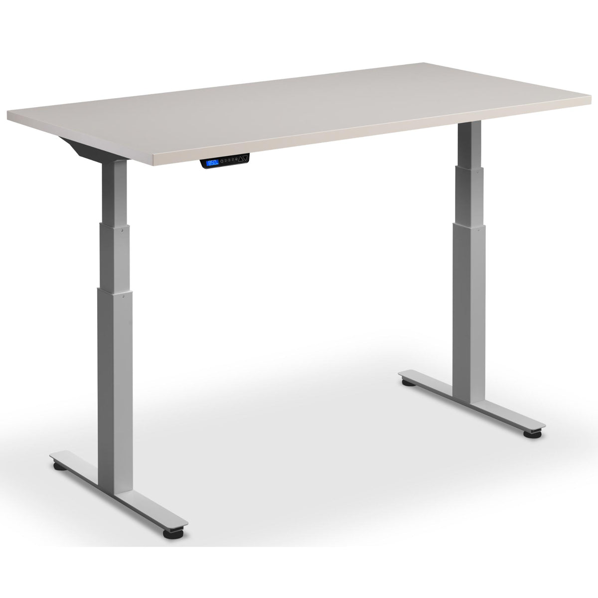 Custom Size Sit Stand Desk - Rize-Fit - Silver Frame - Cashmere Top - Studio Image