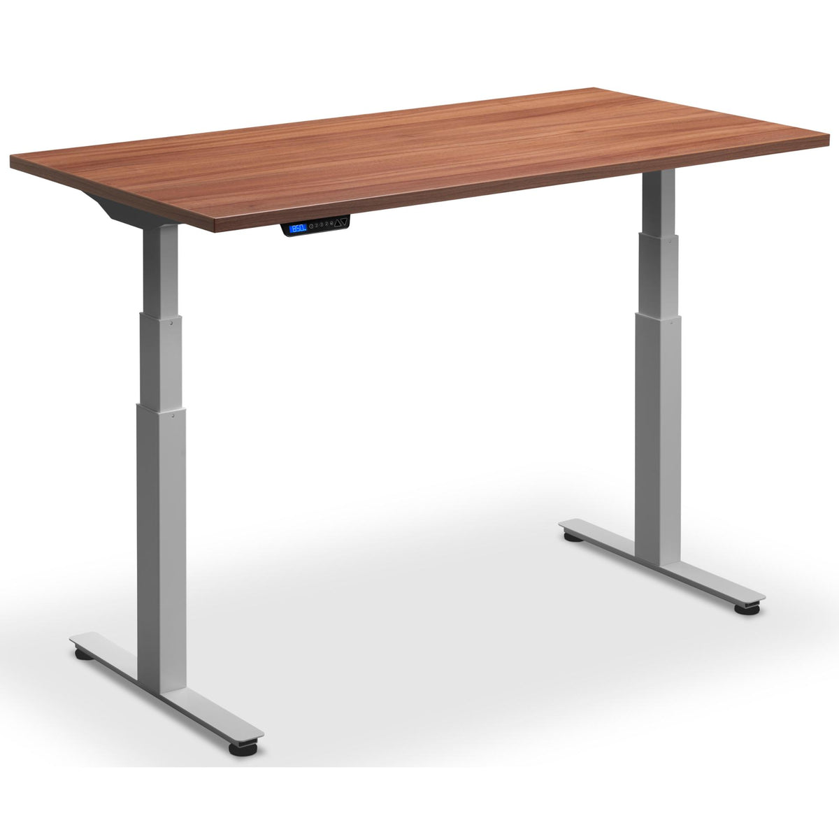 Custom Size Sit Stand Desk - Rize-Fit - Silver Frame - Natural Dijon Walnut Top - Studio Image