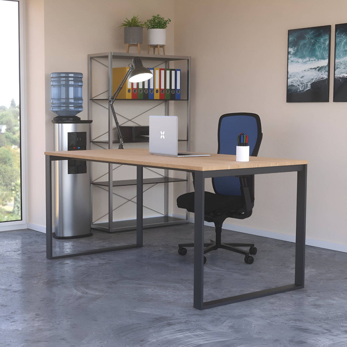 Customisable Desk Frame - Showing the Anthracite Frame with Top - Office Setup