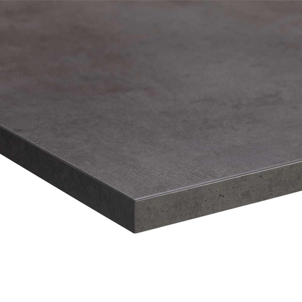 2m desk top in dark concrete finish viewed from corner