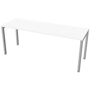 Desk 180cm wide with 60cm depth, white top and silver frame