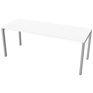 Desk 180cm wide with 70cm depth, white top and silver frame