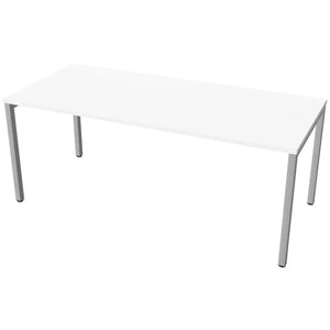 Desk 180cm wide with 80cm depth, white top and silver frame