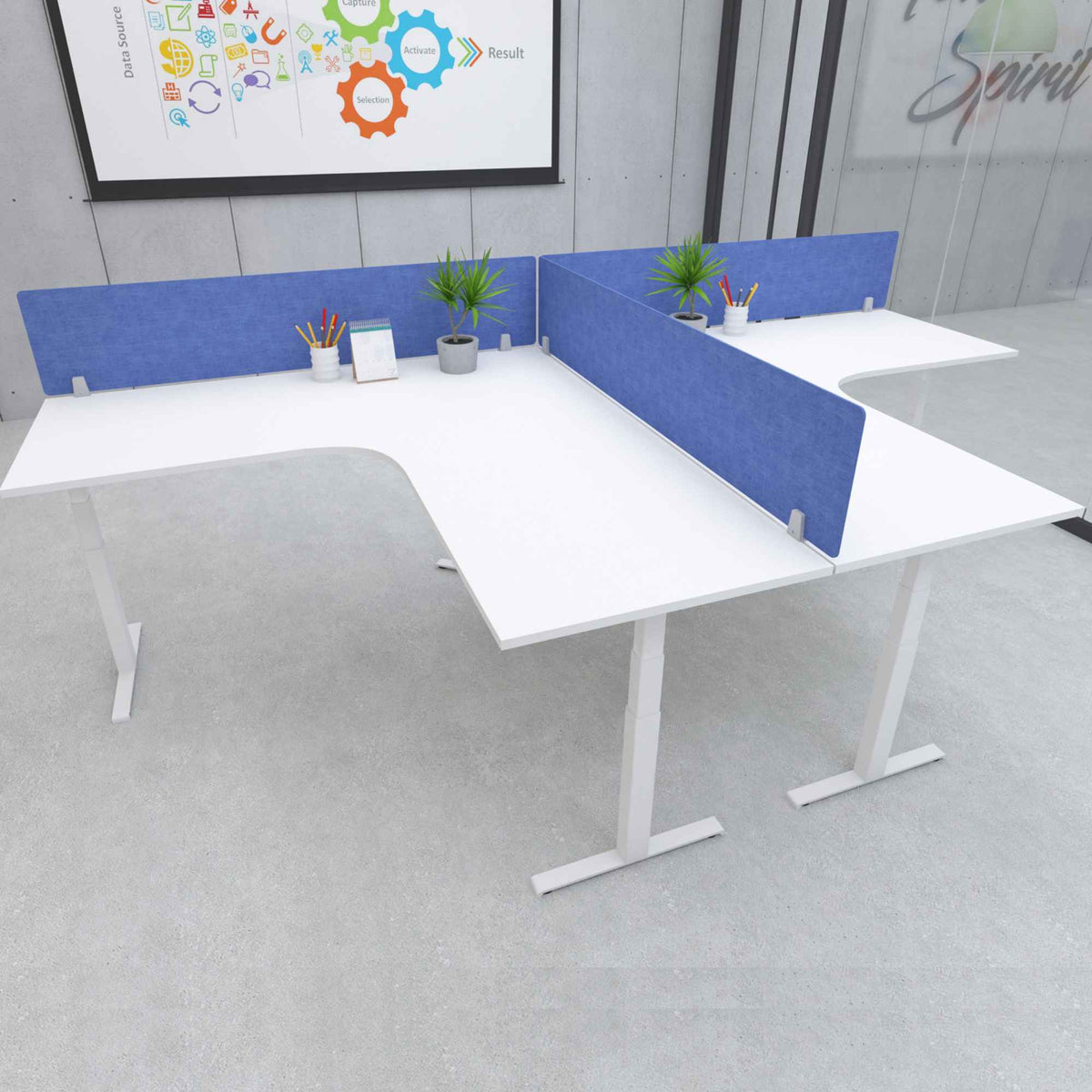 Desk Divider Panel - Blue Colour - Mounted on the Corner Desk Top