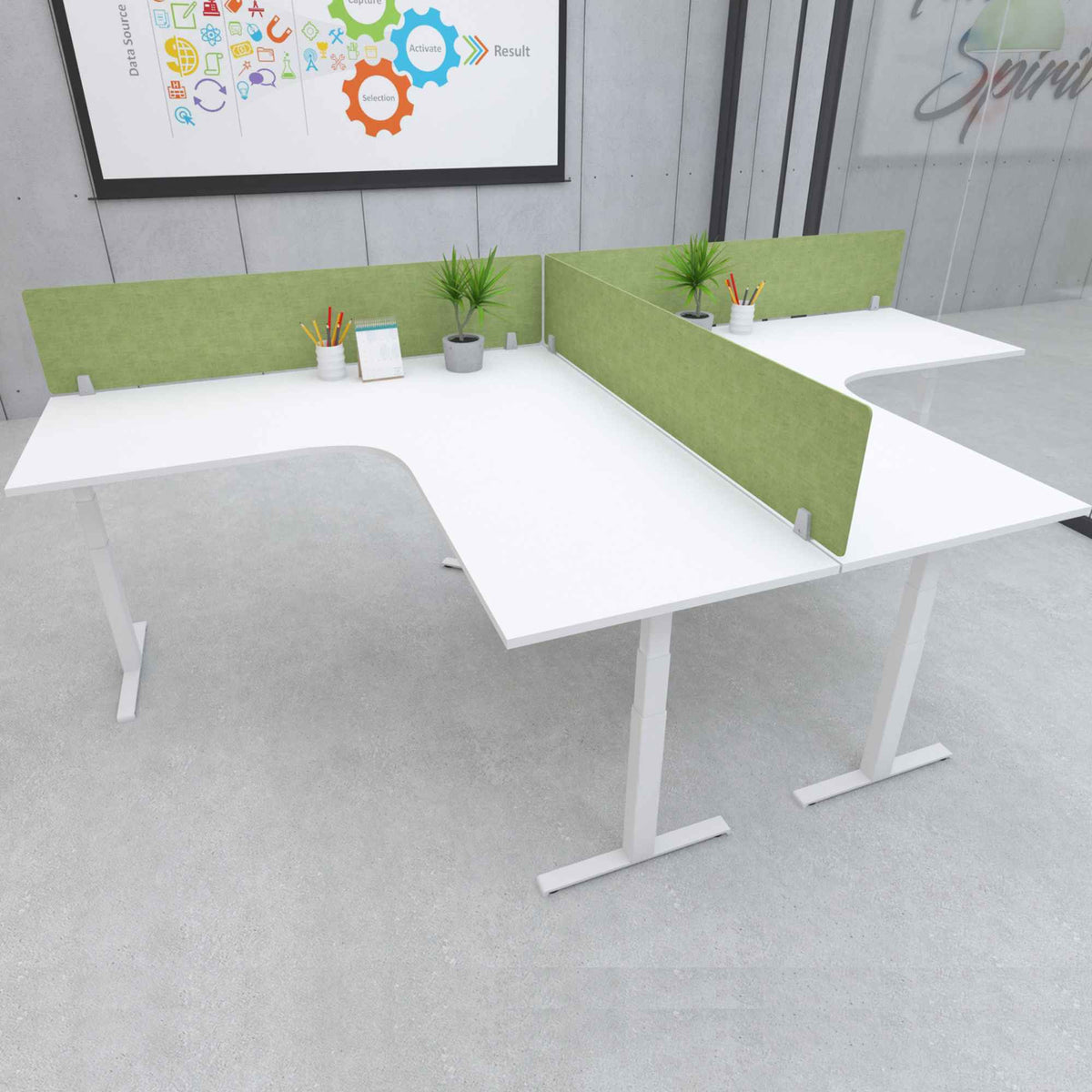 Desk Divider Panel - Green Colour - Mounted on the Corner Desk Top