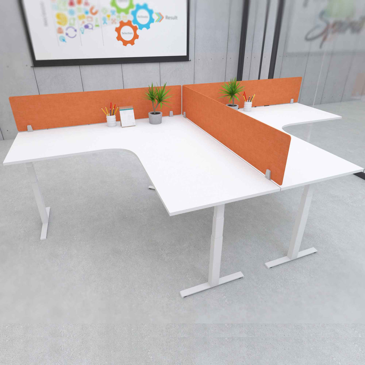 Desk Divider Panel - Orange Colour - Mounted on the Corner Desk Top