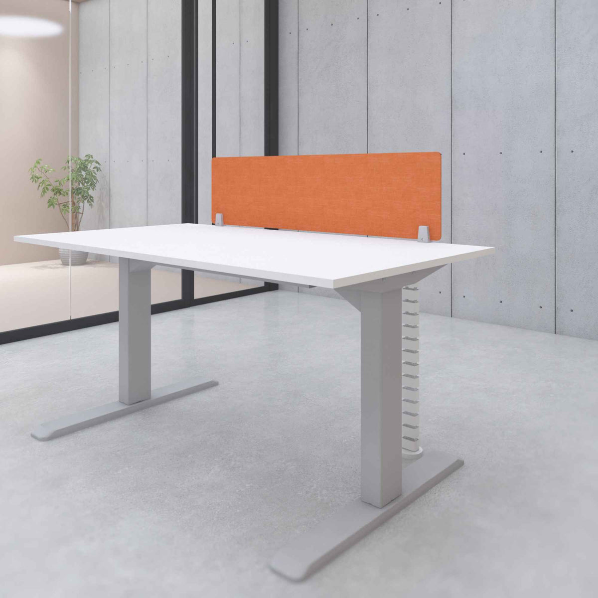 Desk Divider Panel - Orange Colour - Mounted on the Desk Top