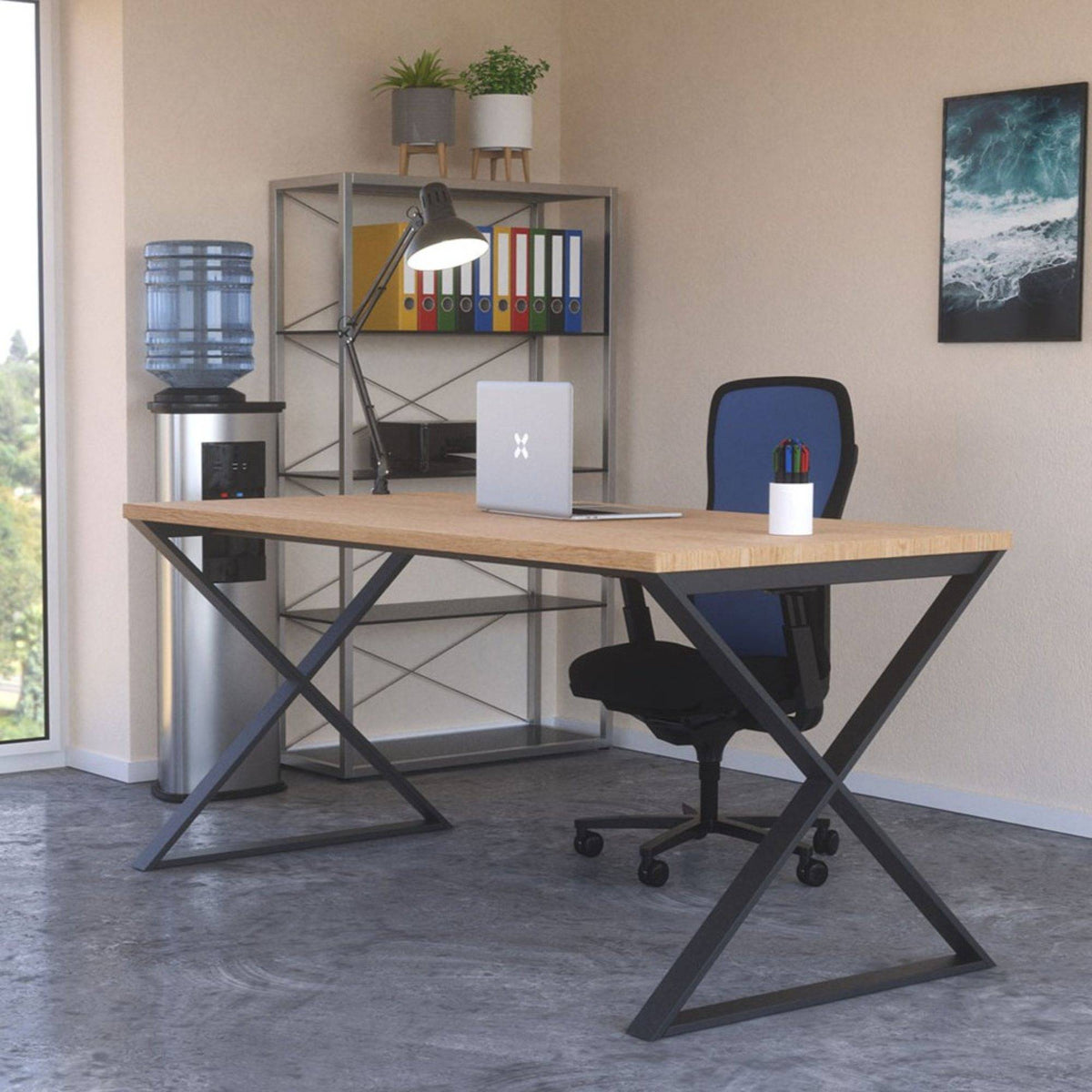 Desk Frame Telescopic - VX Fixed Desk Frame - Showing the Anthracite Frame with Top - Office Setup