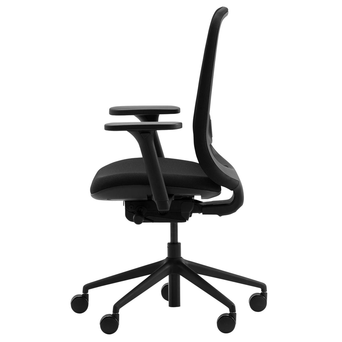 Desk chair with high back in black – side profile view isolated on white