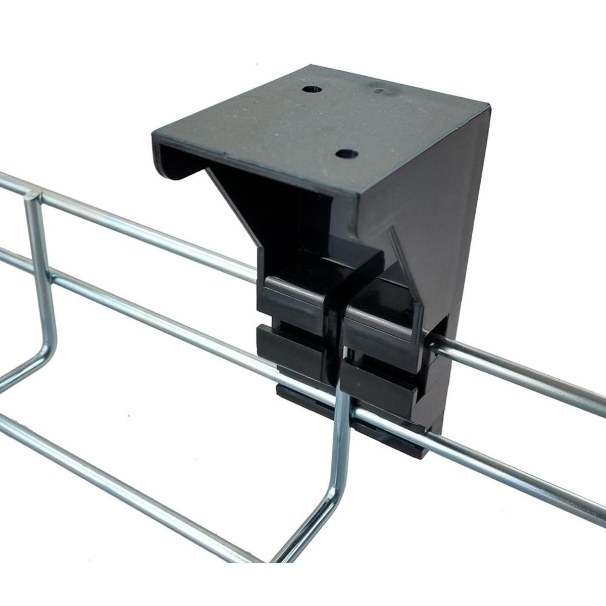 Desk mount for under desk cord basket in close up