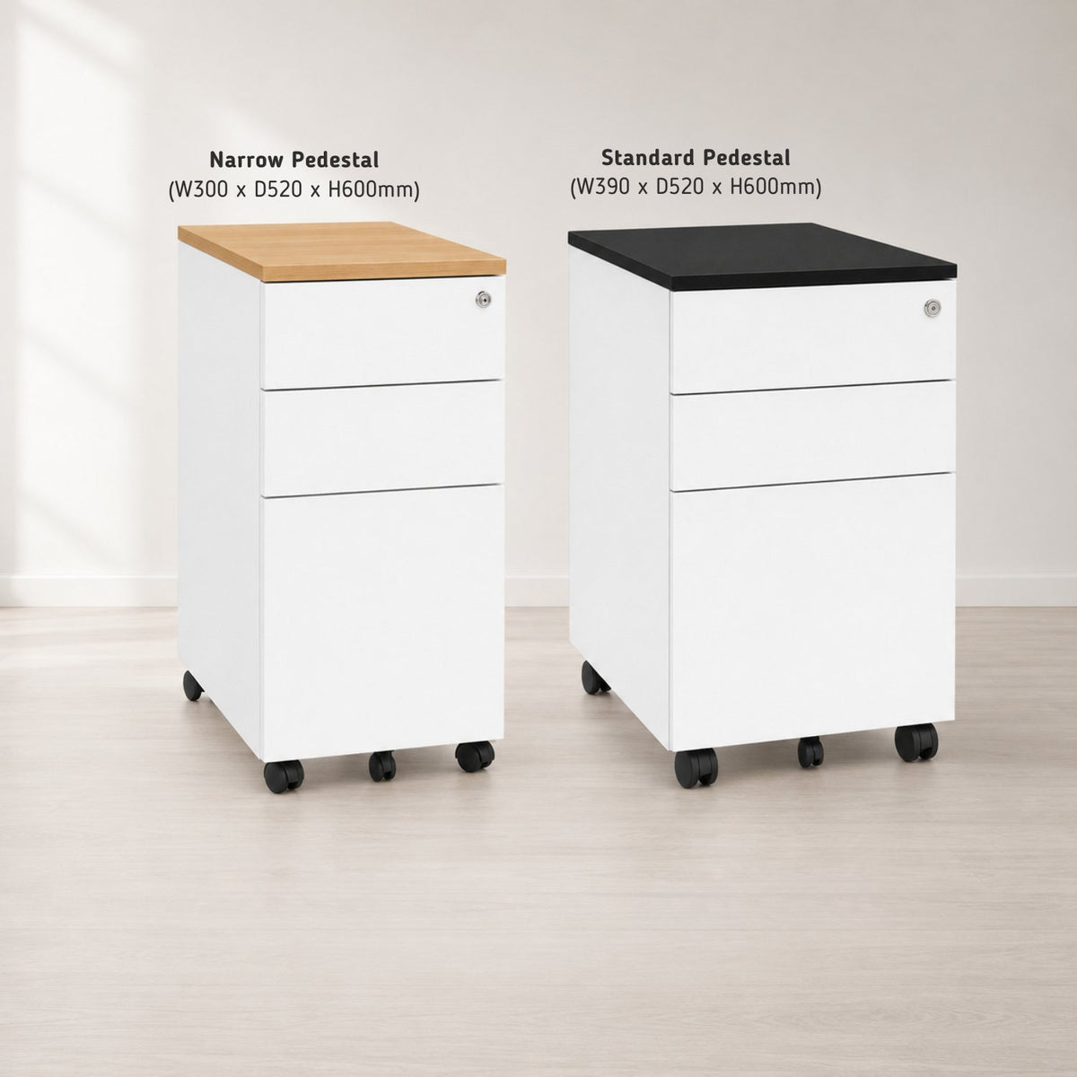 Desk pedestal wooden topper for narrow and standard pedestals, W300 and W390 sizes