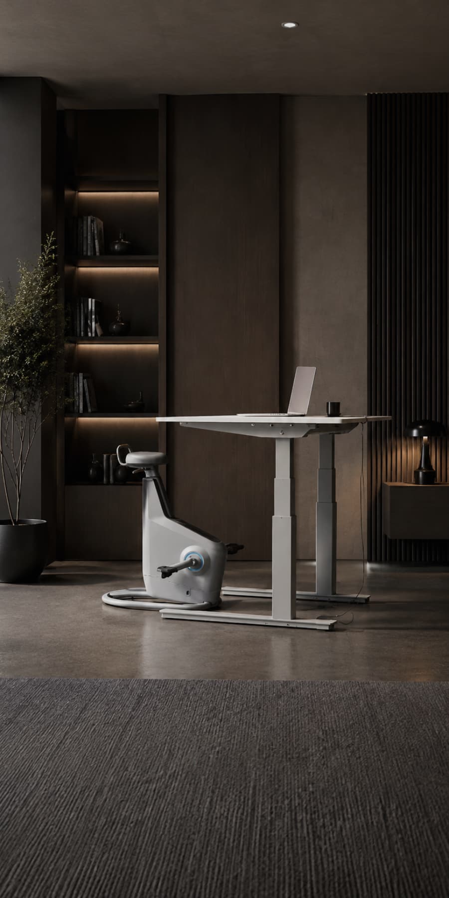 Desks with a bike Mobile Banner Image
