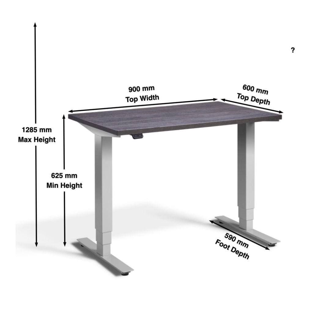 Pacto standing desk 90cm wide - full dimensions