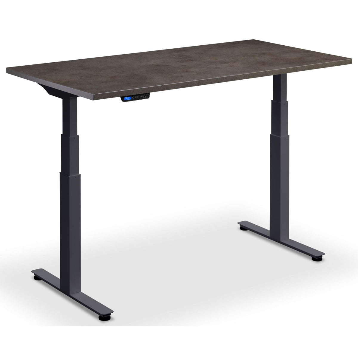 Dual Motor Height Adjustable Desk - Rize2 - Anthracite Frame - Dark Concrete Top - Studio Image