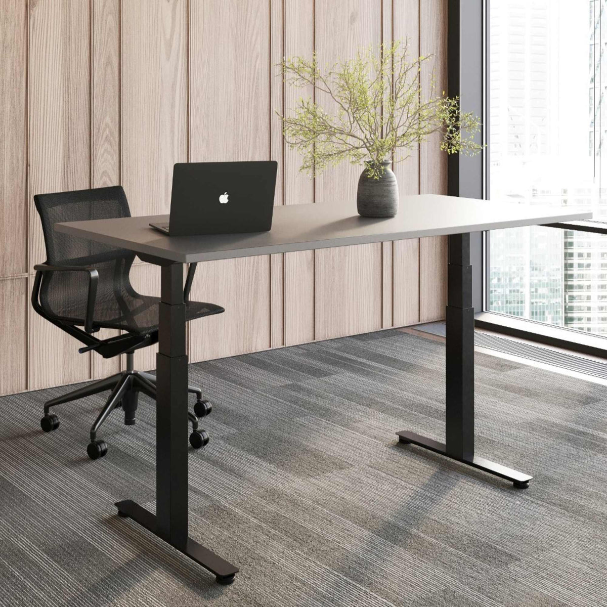 Dual Motor Height Adjustable Desk - Rize2 Banner Image - Showing the close up view of the desk - office setup