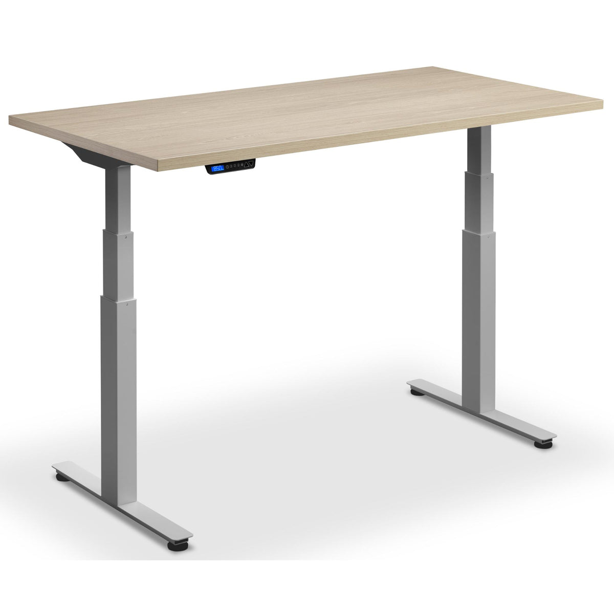 Dual Motor Sit Stand Desk - Rize2 - Silver Frame - Natural Oak Top - Studio Image