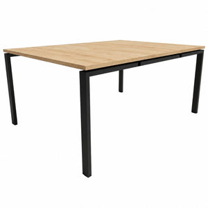 Dual bench desk for 2 people with oak desktop and black frame, designed as a shared workstation for two users