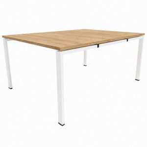 Dual desk for 2 people with oak desktop and white frame, ideal for creating two connected office workstations