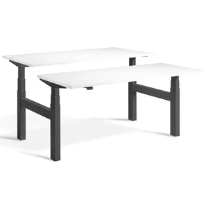 Duo adjustable desk with dark grey frame and White desk tops