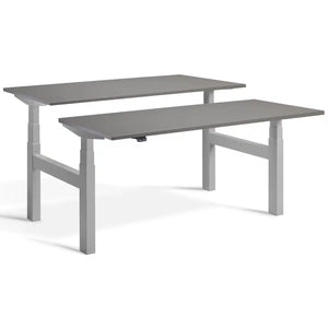 Duo height adjustable workstation with silver frame and Graphite desk tops