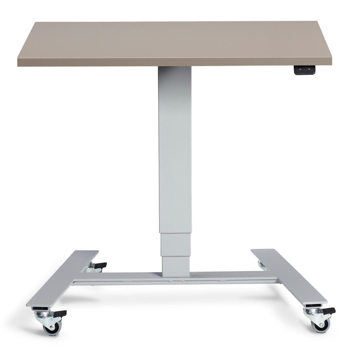 Electric Standing Desk On Wheels - Rova - Silver Frame - Stone Top - Studio Image