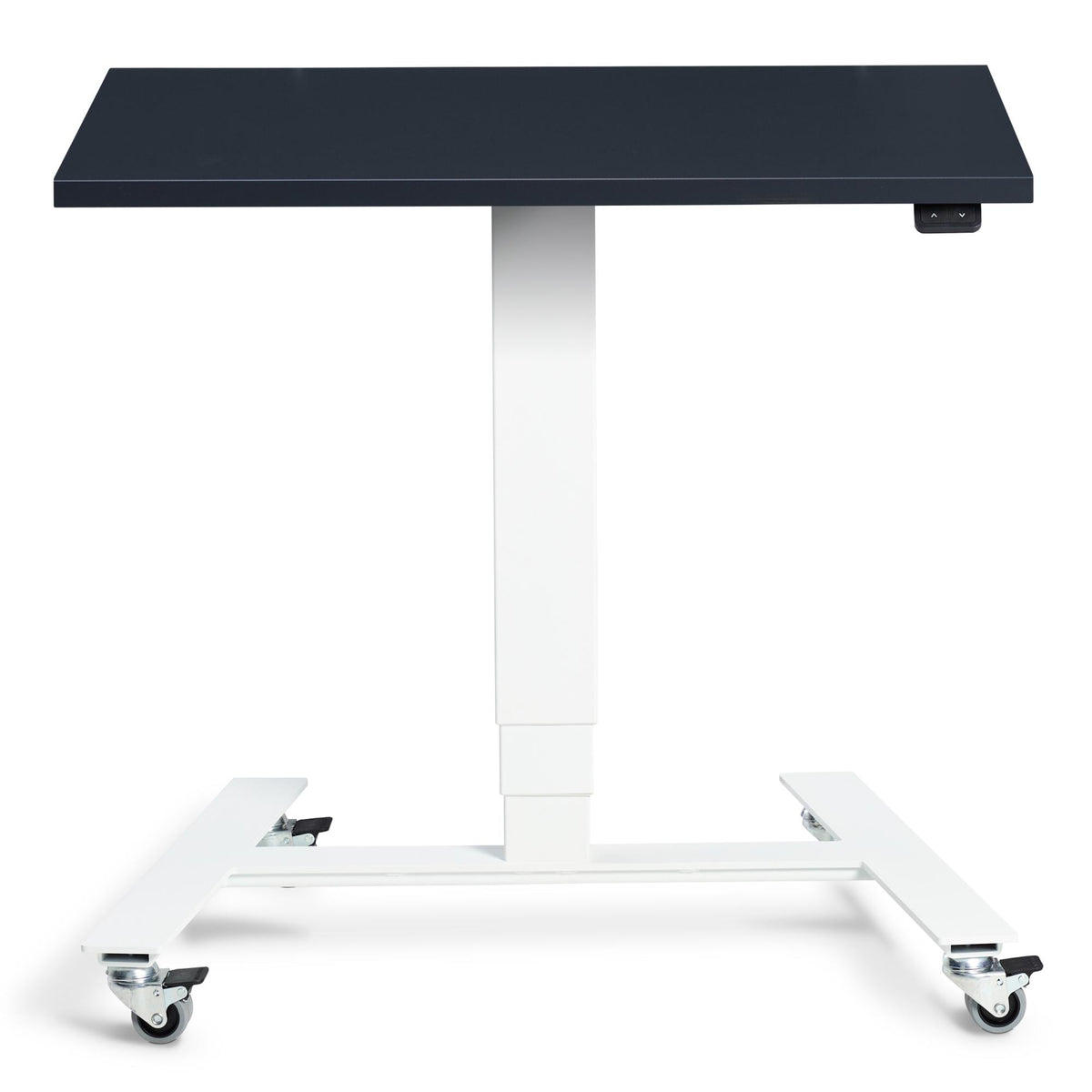 Electric Standing Desk On Wheels - Rova - White Frame - Anthracite Top - Studio Image
