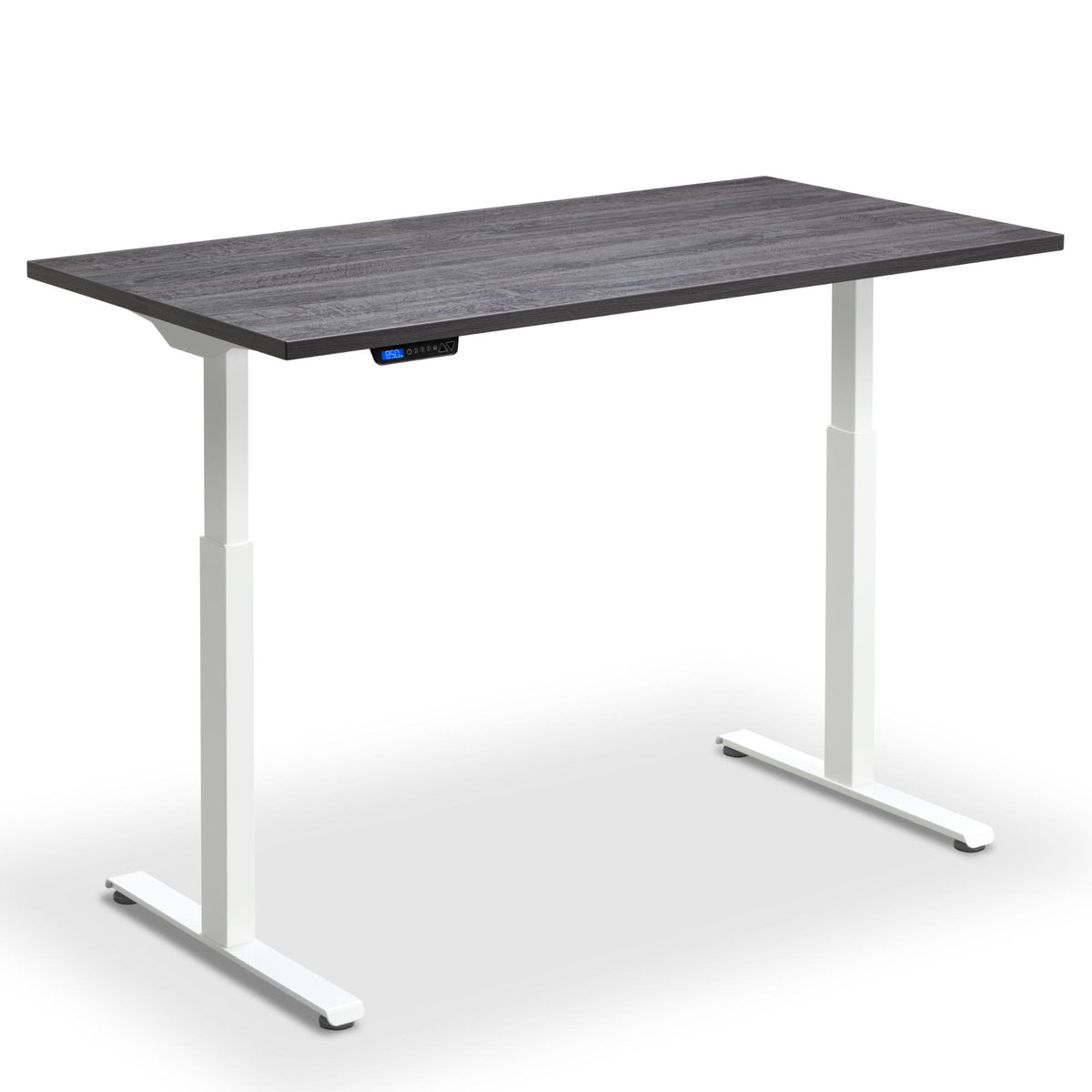 Electric Rise and Fall Desk - Rize1 - White Frame - Anthracite Sherman Oak Top - Studio Image