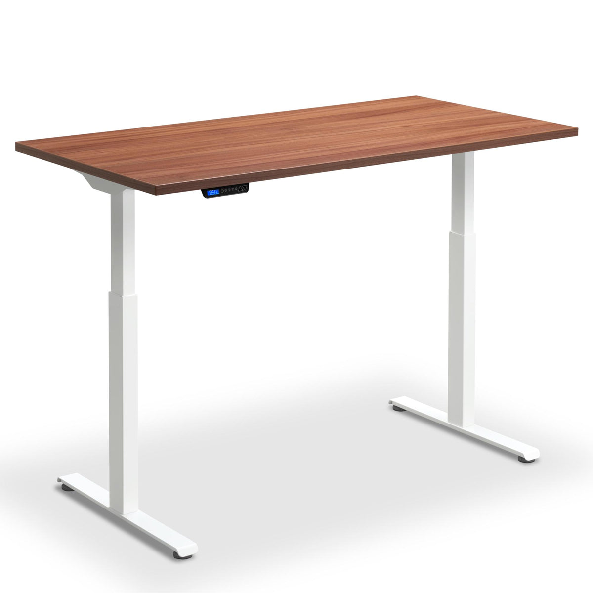 Electric Rise and Fall Desk - Rize1 - White Frame - Natural Dijon Walnut Top - Studio Image