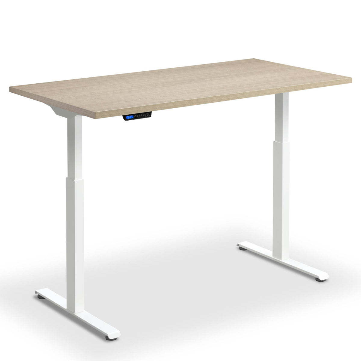 Electric Rise and Fall Desk - Rize1 - White Frame - Natural Oak Top - Studio Image