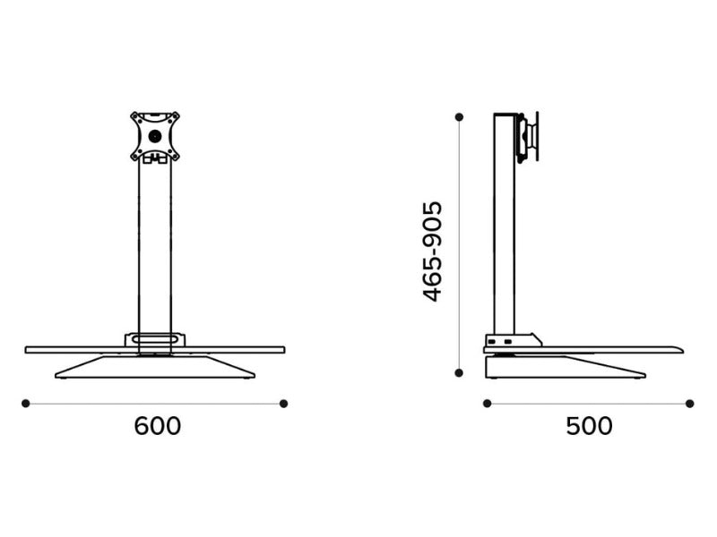 Electronic standing desk converter dimensions graphic shown