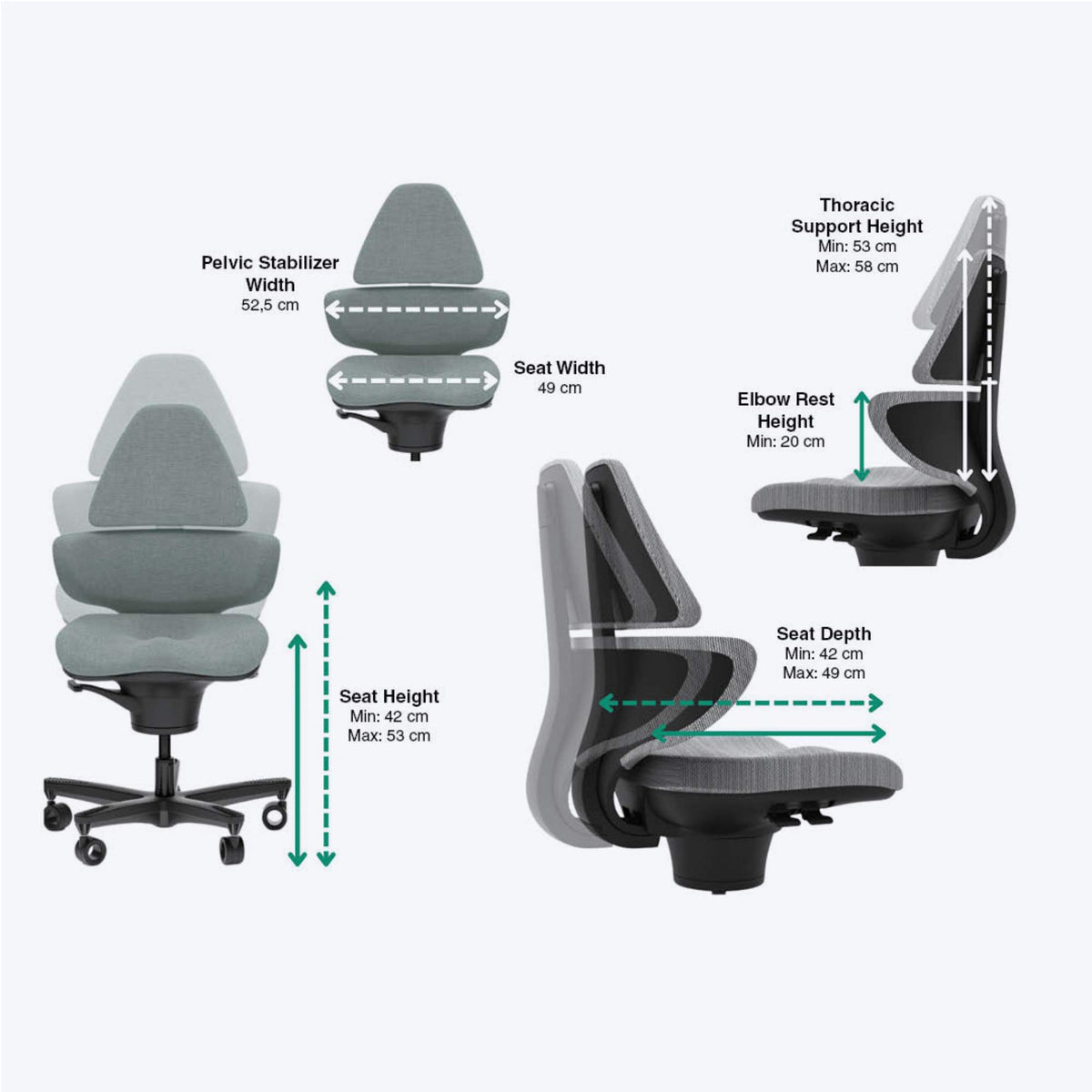 Elite CoreChair - Active Chair - Product Dimensions