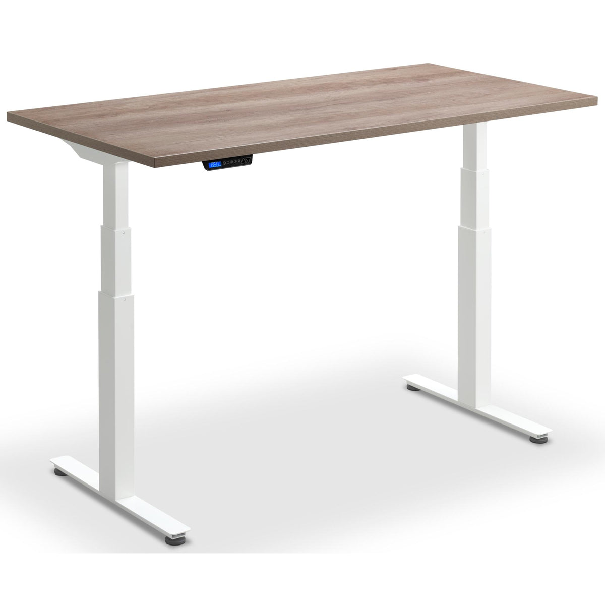 Extra Long Height Adjustable Desk - Rize-XL - White Frame - Grey Nebraska Oak Top - Studio Image
