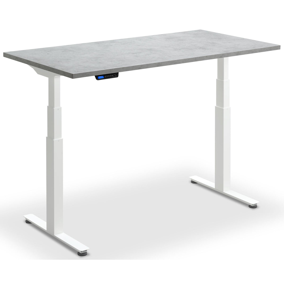 Extra Long Height Adjustable Desk - Rize-XL - White Frame - Light Concrete Top - Studio Image