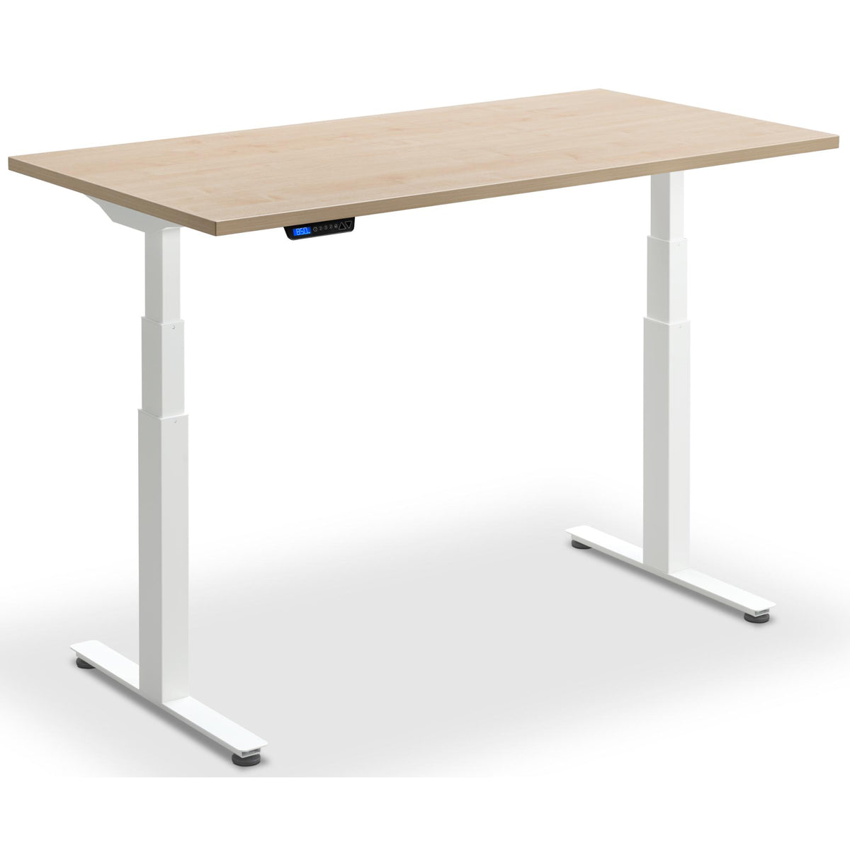 Extra Long Height Adjustable Desk - Rize-XL - White Frame - Maple Top - Studio Image