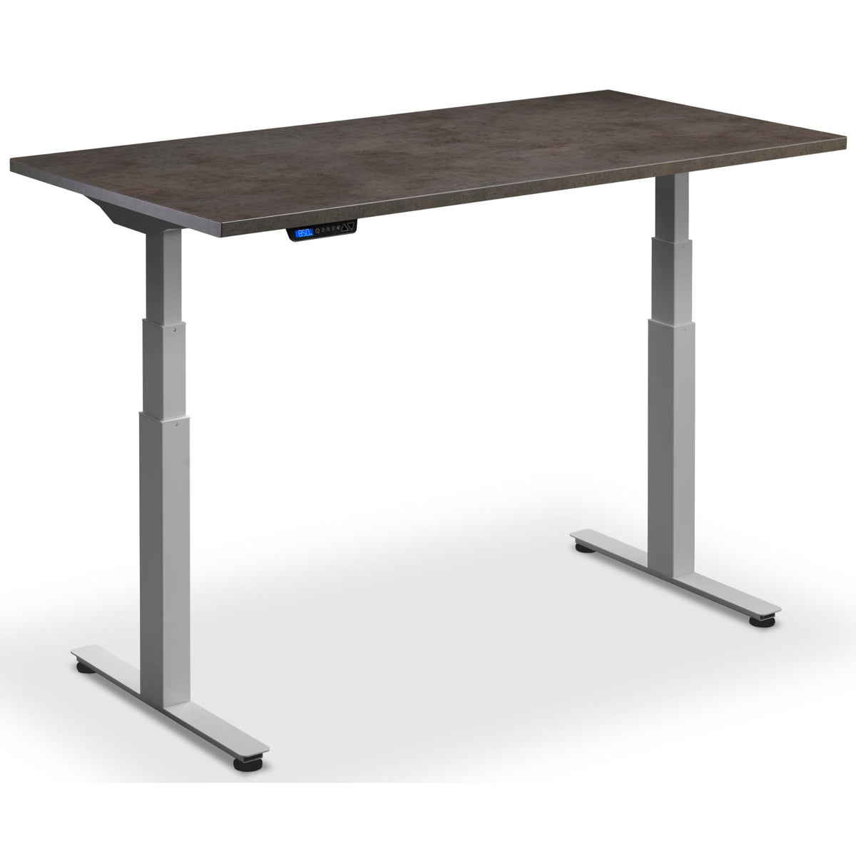 Extra Long Sit Stand Desk - Rize-XL - Silver Frame - Dark Concrete Top - Studio Image