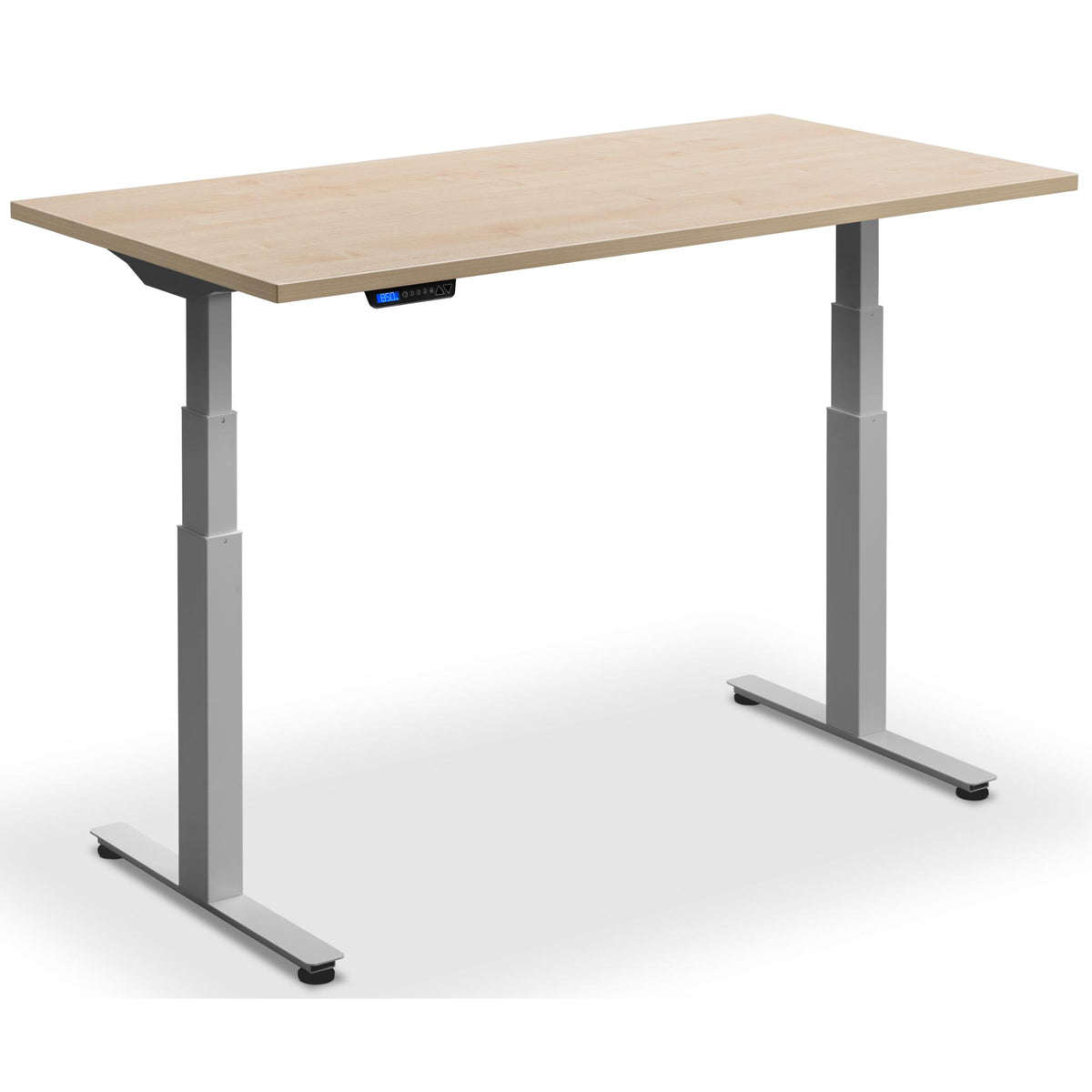 Extra Long Sit Stand Desk - Rize-XL - Silver Frame - Maple Top - Studio Image