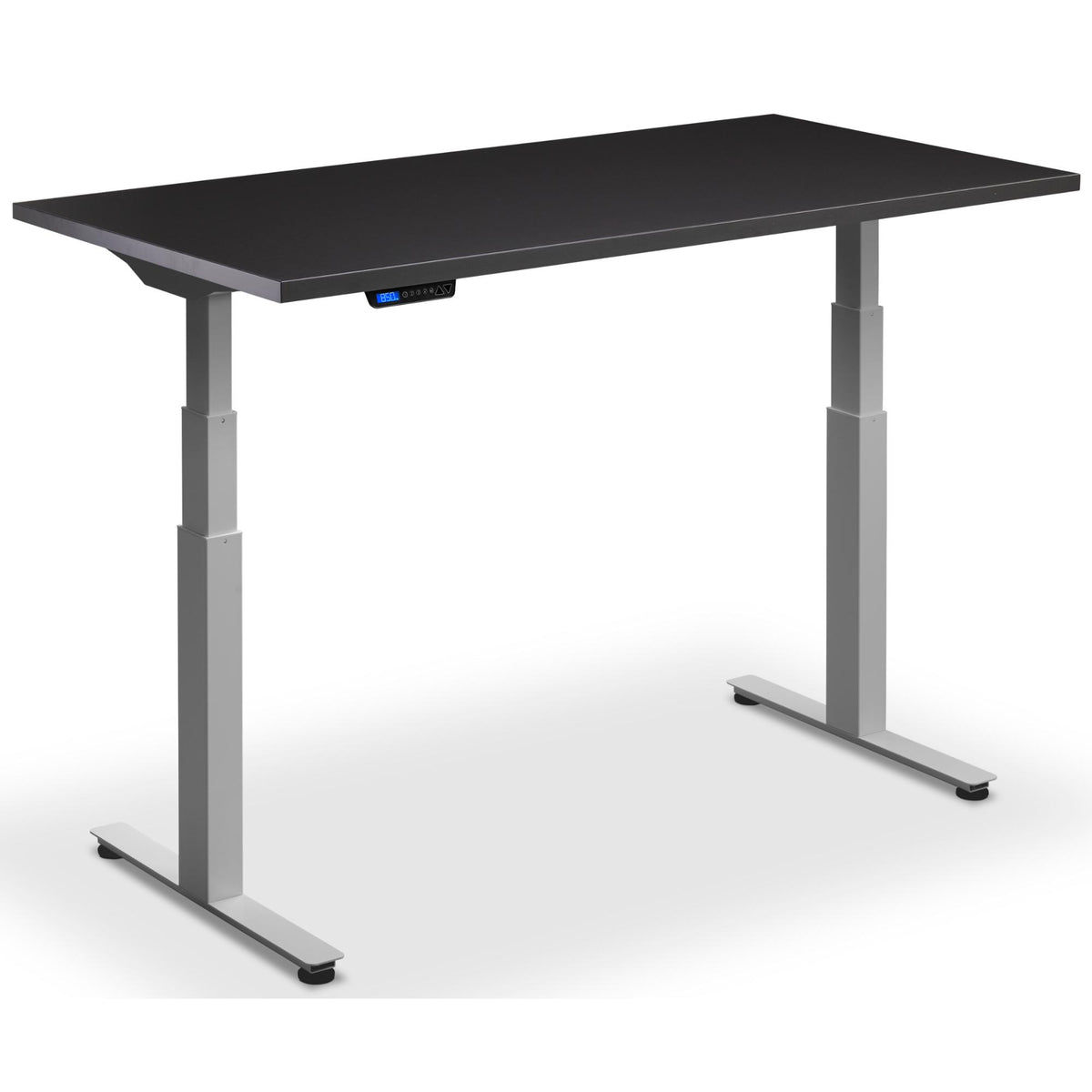 Extra Long Sit Stand Desk - Rize-XL - Silver Frame - Soft Black Top - Studio Image
