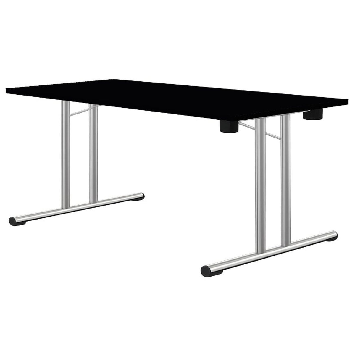 Folding leg rectangular table with black top and chrome frame